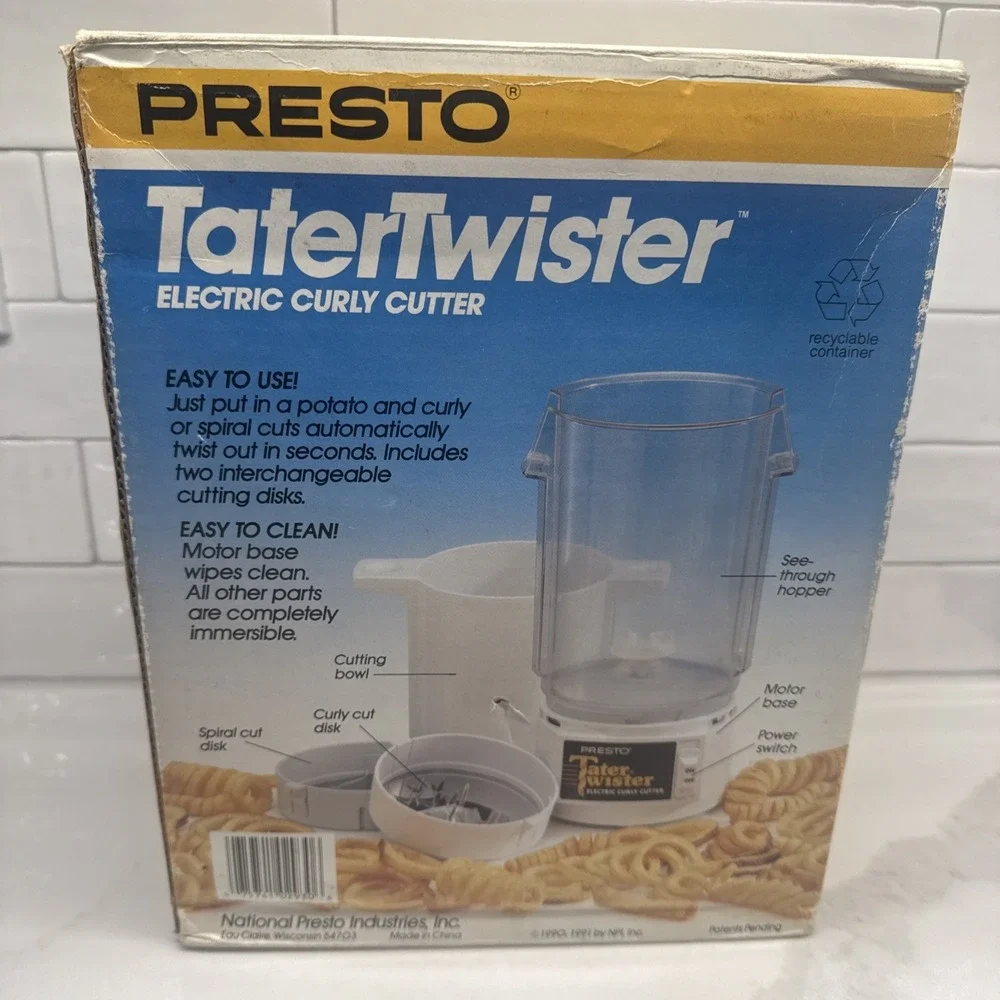 Presto Tater Twister 02930 Electric Curly Fries Cutter Slicer Peeler Fast Ship!